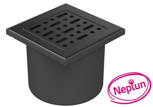 Floor drain with direct outlet black D110, NEPTUN, stainless steel grid FACE black