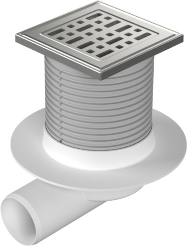 Floor drain with side outlet D50, collar, stainless steel grid FACE