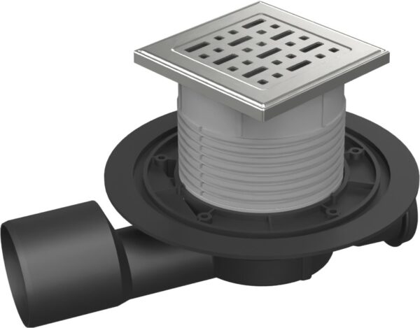 Multi-inlet floor drain, side outlet D50/75, stainless steel frame, grid FACE
