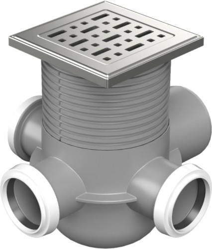 Multi-inlet floor drains with side outlet D75, stainless steel grid FACE