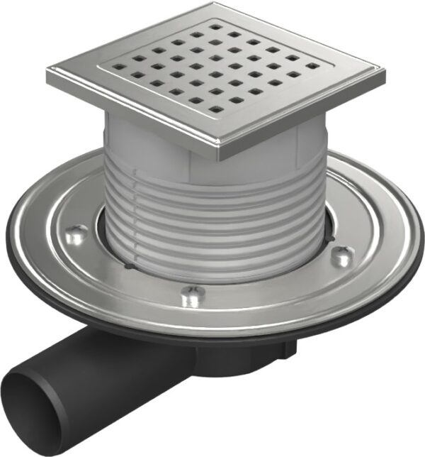 Floor drain with side outlet D50, stainless steel flange, frame, grid GATE