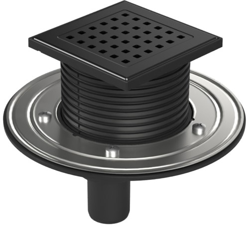 Floor drain with bottom outlet black D40, stainless steel flange, grid GATE black
