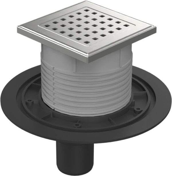 Floor drain with bottom outlet D50, stainless steel frame, grid GATE