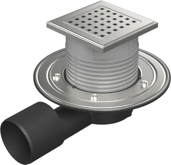 Floor drain with side outlet D50/75, NEPTUN, stainless steel flange, frame, grid GATE