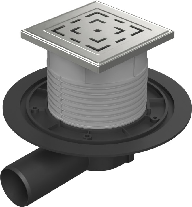 Floor drain with side outlet D50, stainless steel grid LABYRINTH