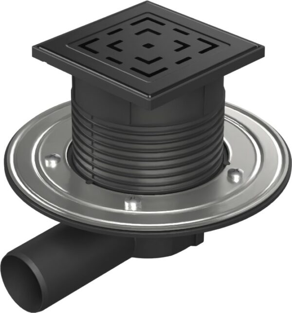 Floor drain with side outlet black D50, stainless steel flange, grid LABYRINTH black
