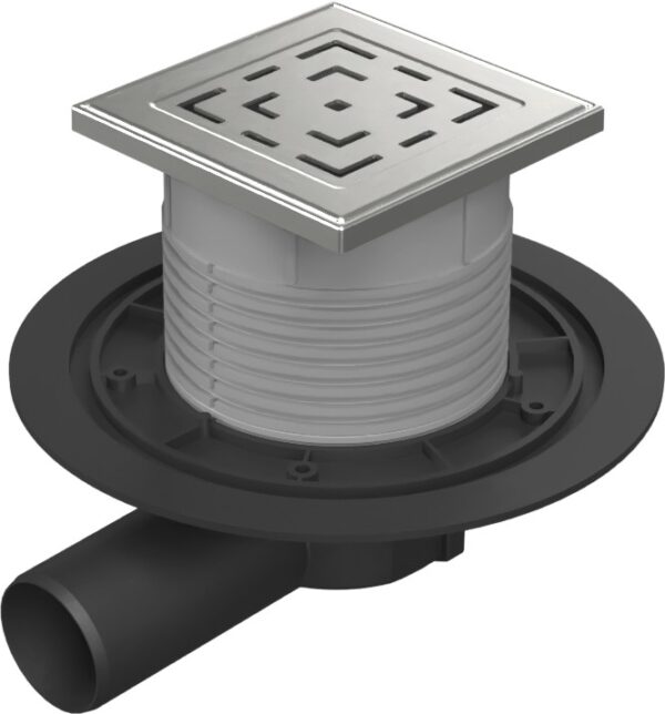 Floor drain with side outlet D50, stainless steel frame, grid LABYRINTH