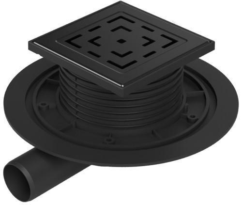Floor drain with side outlet black D40, stainless steel grid LABYRINTH black