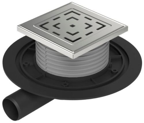 Floor drain with side outlet D40, stainless steel frame, grid LABYRINTH