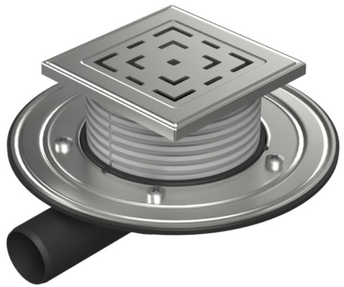 Floor drain with side outlet D40, stainless steel flange, frame, grid LABYRINTH