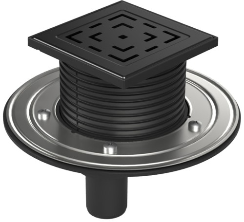 Floor drain with bottom outlet black D40, stainless steel flange, grid LABYRINTH black