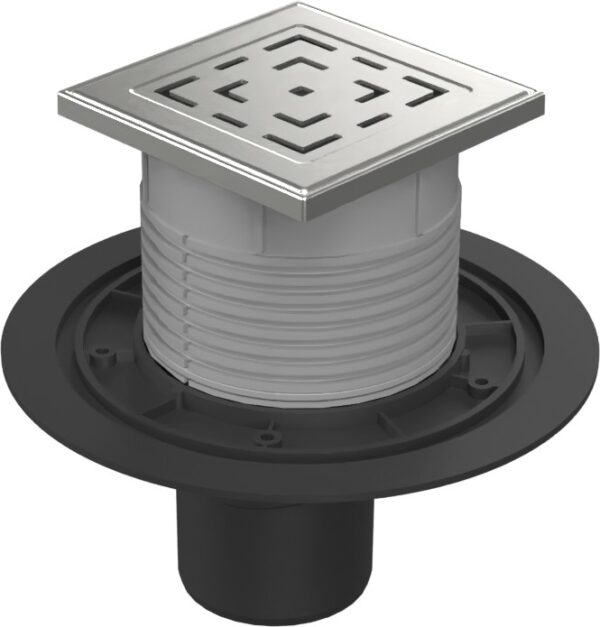 Floor drain with bottom outlet D75, stainless steel frame, grid LABYRINTH