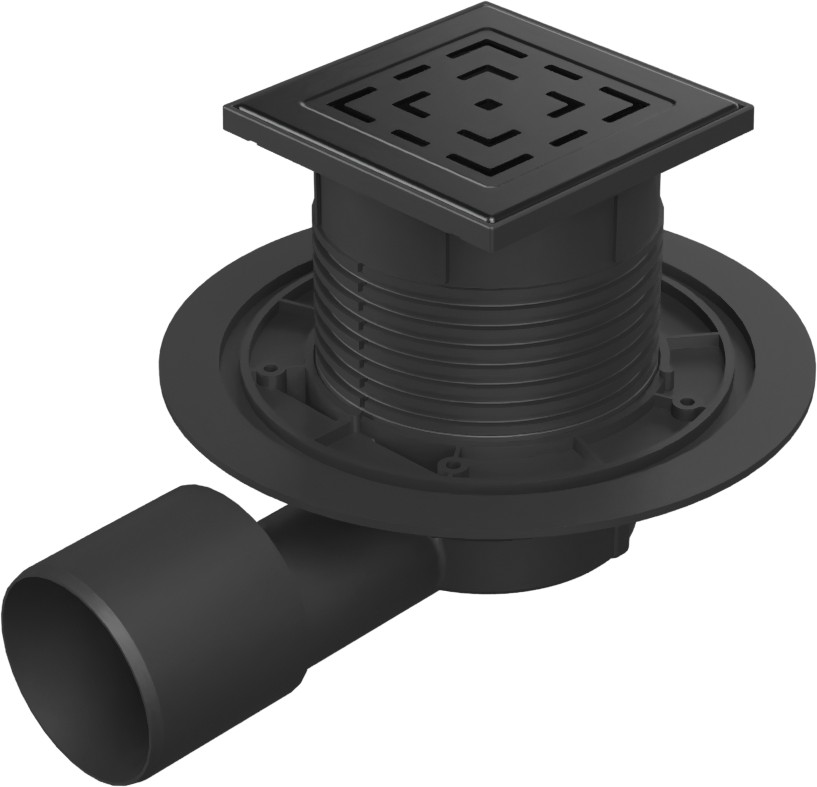 Floor drain with side outlet black D50/75, NEPTUN, stainless steel grid LABYRINTH black