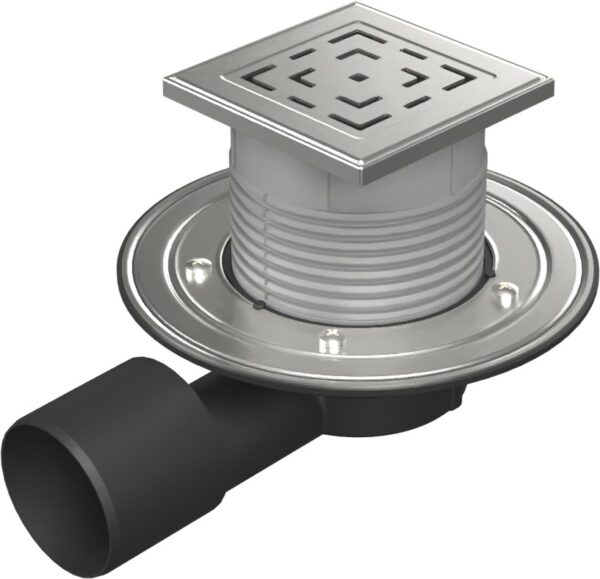 Floor drain with side outlet D50/75, NEPTUN, stainless steel flange, grid LABYRINTH