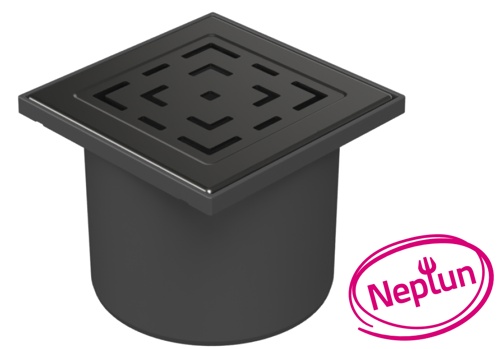 Floor drain with direct outlet black D110, NEPTUN, stainless steel grid LABYRINTH black