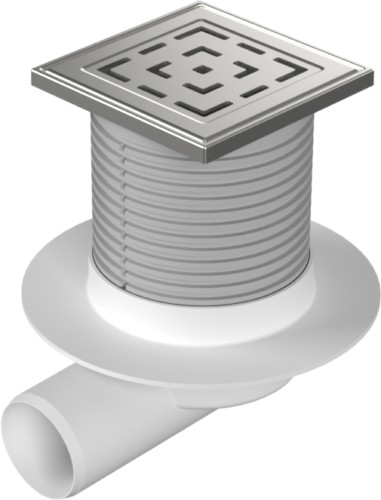 Floor drain with side outlet D50, collar, stainless steel grid LABYRINTH