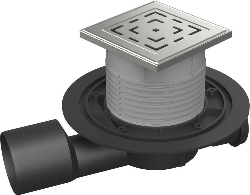 Multi-inlet floor drain, side outlet D50/75, NEPTUNE, stainless steel grid LABYRINTH