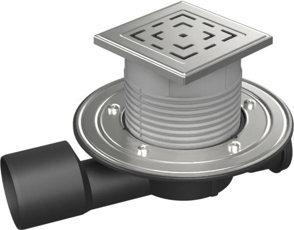 Multi-inlet floor drain, side outlet D50/75, NEPTUNE, stainless steel flange, grid LABYRINTH