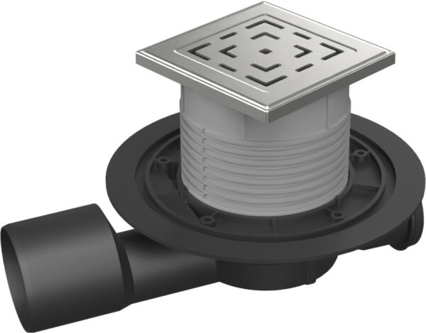 Multi-inlet floor drain, side outlet D50/75, NEPTUNE, stainless steel frame, grid LABYRINTH