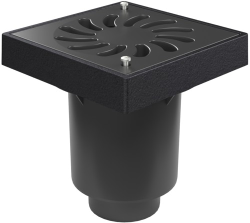 Bottom street drain, outlet D160/D110-250 dry flap cast iron  frame, plastic grid SUN, safety screws