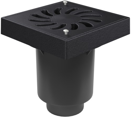 Bottom street drain, outlet D160/D110-250 dry flap,cast iron frame, grid SUN, safety srews
