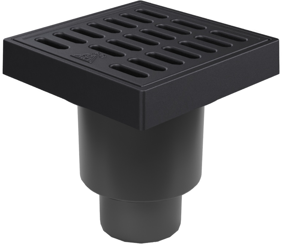 Bottom street drain, outlet D160/D110-250 dry flap, cast iron frame, grid SUN
