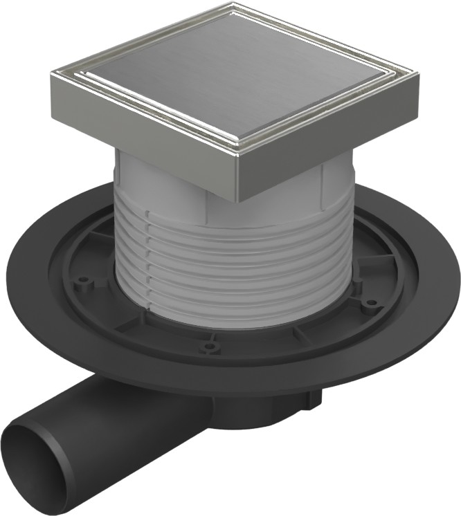 Floor drain with side outlet D50, stainless steel frame, grid STEEL