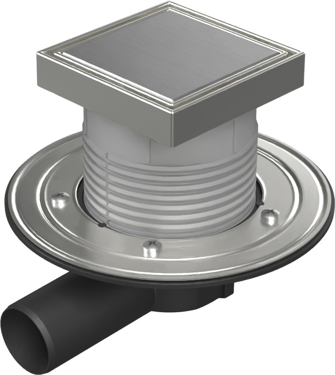 Floor drain with side outlet D50, stainless steel flange, frame, grid STEEL