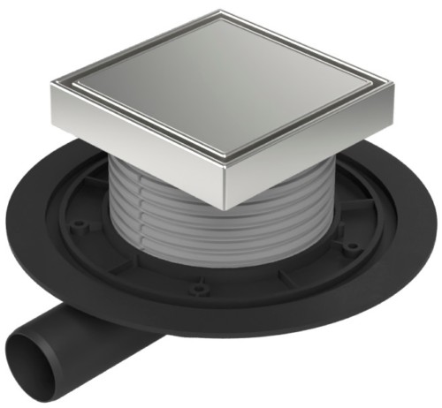 Floor drain with side outlet D40, stainless steel frame, grid STEEL