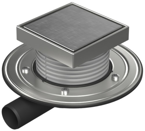 Floor drain with side outlet D40, stainless steel flange, frame, grid STEEL