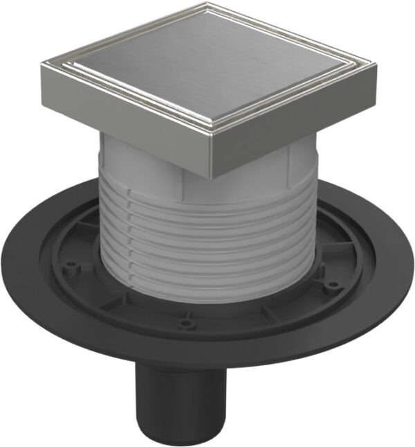 Floor drain with bottom outlet D50, stainless steel frame, grid STEEL