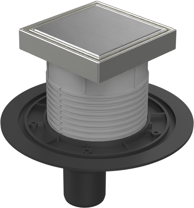 Floor drain with bottom outlet D50, stainless steel frame, grid STEEL