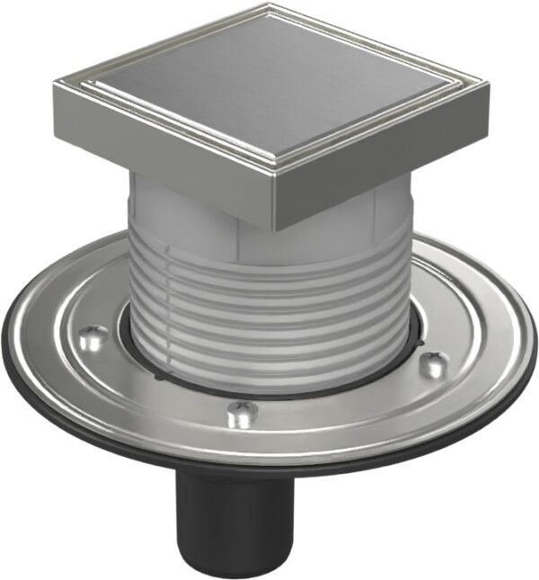 Floor drain with bottom outlet D50, stainless steel flange, frame, grid STEEL
