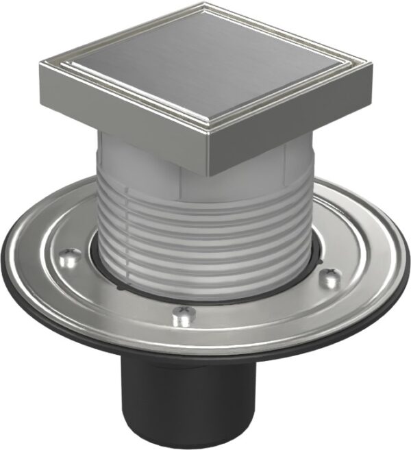 Floor drain with bottom outlet D75, stainless steel flange, frame, grid STEEL