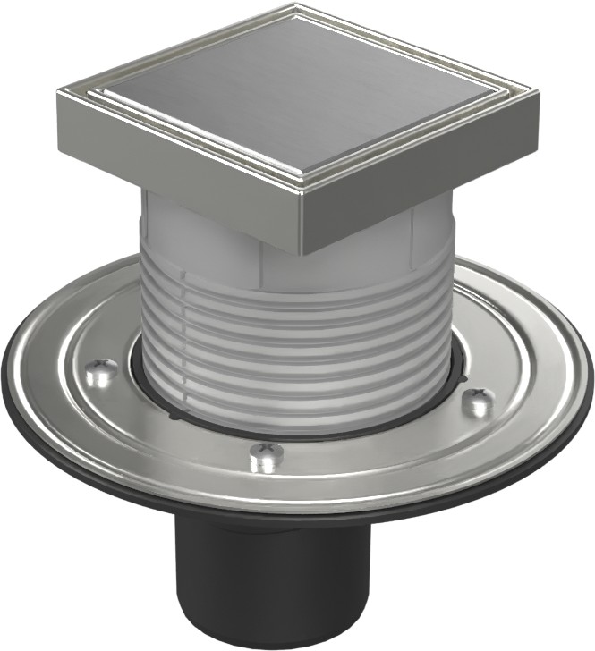 Floor drain with bottom outlet D75, stainless steel flange, frame, grid STEEL