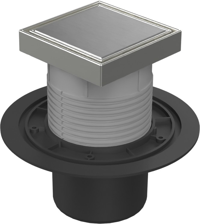 Floor drain with bottom outlet D110, stainless steel frame, grid STEEL