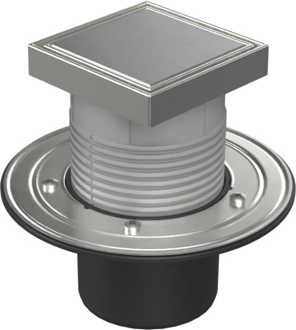 Floor drain with bottom outlet D110, stainless steel flange, frame, grid STEEL 125