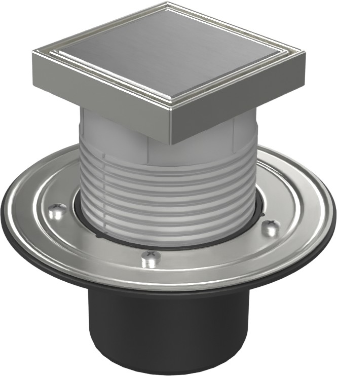 Floor drain with bottom outlet D110, stainless steel flange, frame, grid STEEL