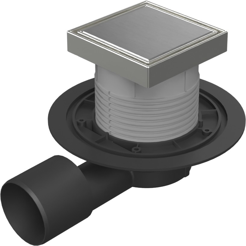 Floor drain with side outlet D50/75, NEPTUN, stainless steel frame, grid STEEL