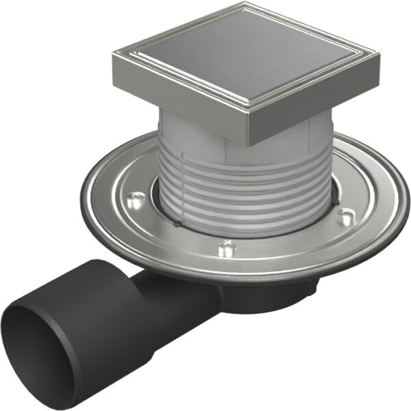 Floor drain with side outlet D50/75, stainless steel flange, frame, grid STEEL