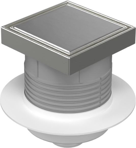 Floor drain with bottom outlet D50, NEPTUN, collar, stainless steel frame, grid STEEL