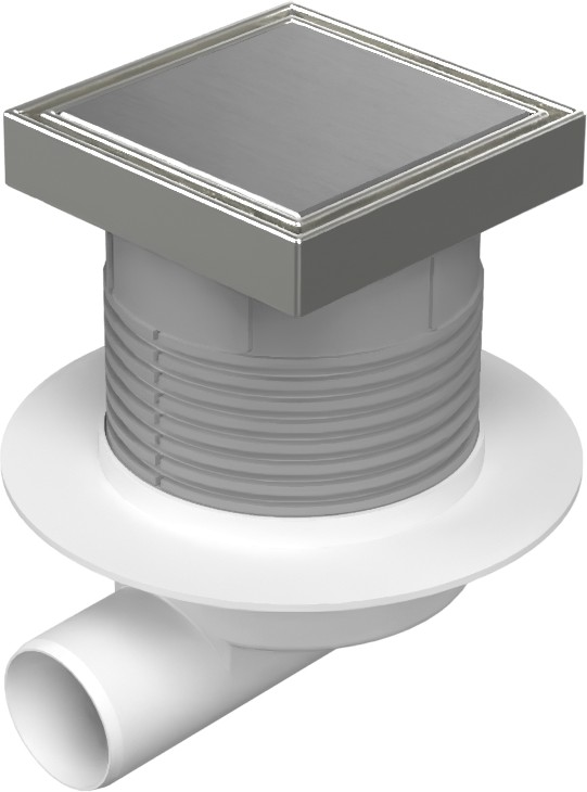 Floor drain with side outlet D50, NEPTUN, collar, stainless steel frame, grid STEEL