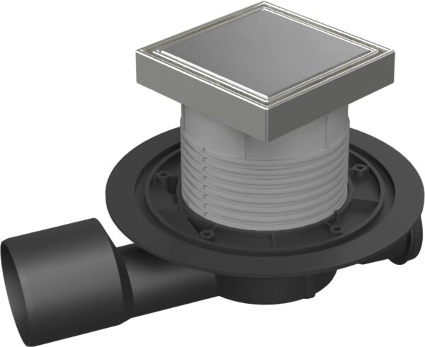 Multi-inlet floor drain, side outlet D50/75, NEPTUNE, stainless steel frame, grid STEEL