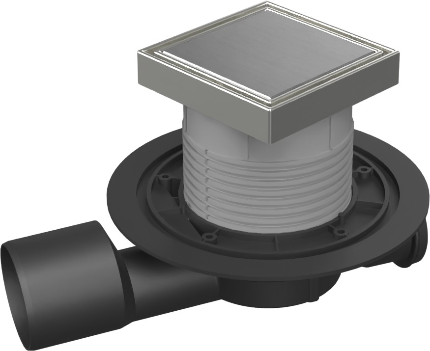 Multi-inlet floor drain, side outlet D50/75, NEPTUNE, stainless steel frame, grid STEEL
