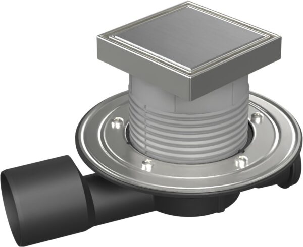 Multi-inlet floor drain, side outlet D50/75, stainless steel flange, frame, grid STEEL