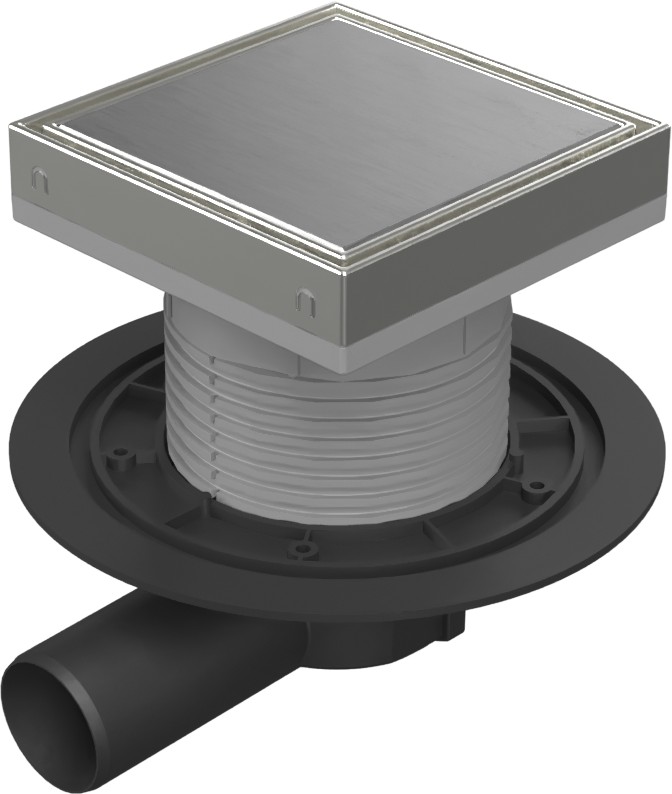 Floor drain with side outlet D50, stainless steel frame, grid STEEL