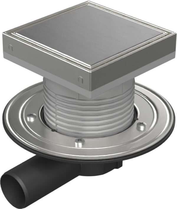 Floor drain with side outlet D50, stainless steel flange, frame, grid STEEL