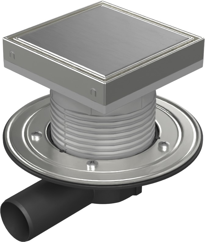 Floor drain with side outlet D50, stainless steel flange, frame, grid STEEL