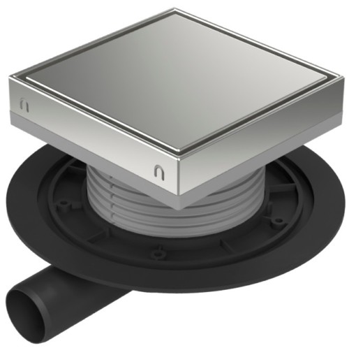 Floor drain with side outlet D40, stainless steel frame, grid STEEL