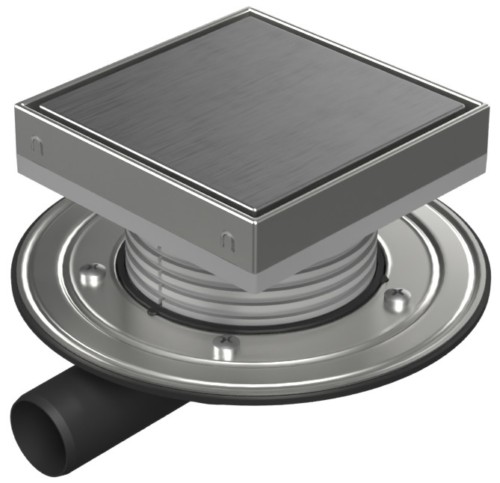 Floor drain with side outlet D40, stainless steel flange, frame, grid STEEL
